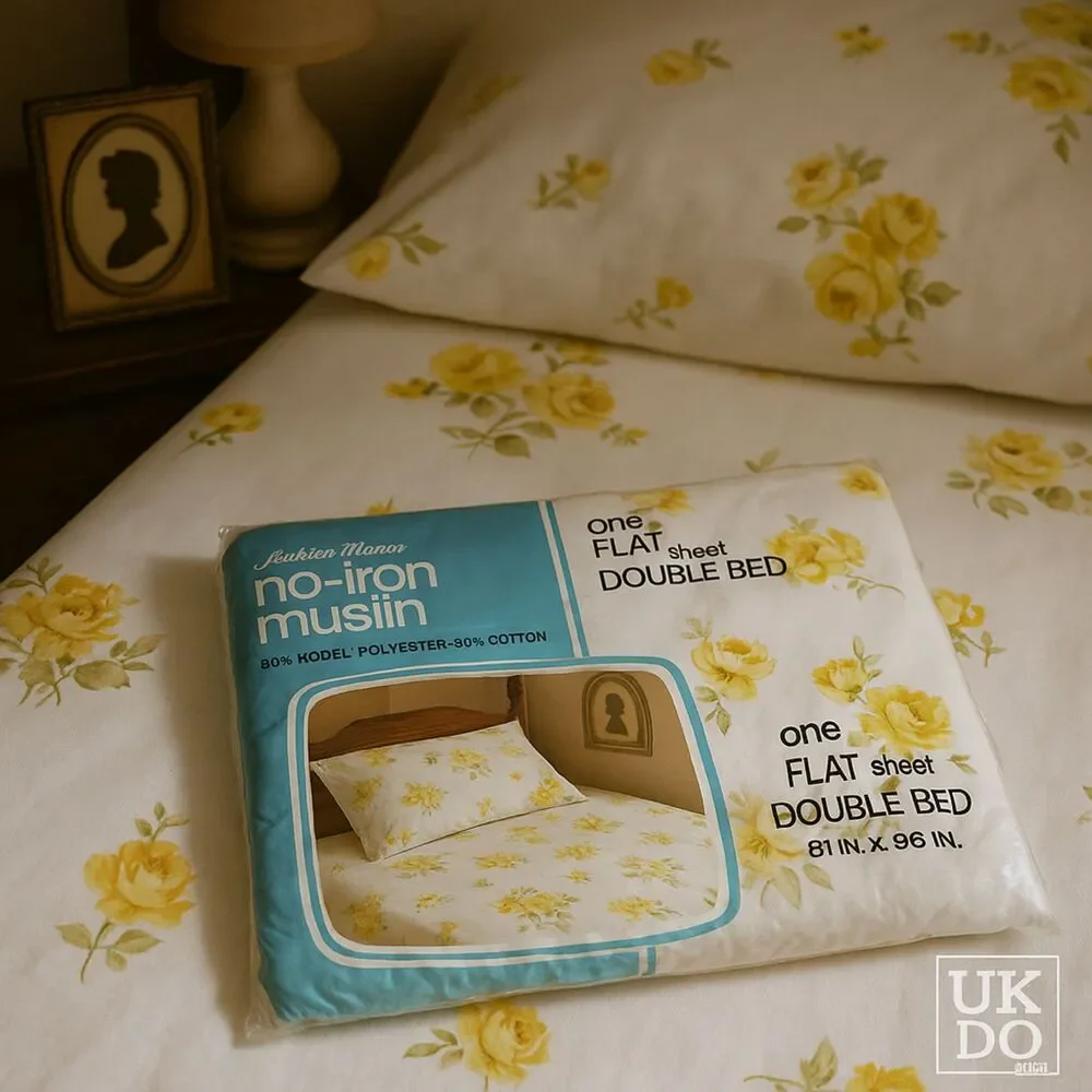 Vintage Fashion Manor No-Iron Muslin Flat Sheet Double Bed 81x96 Yellow Floral